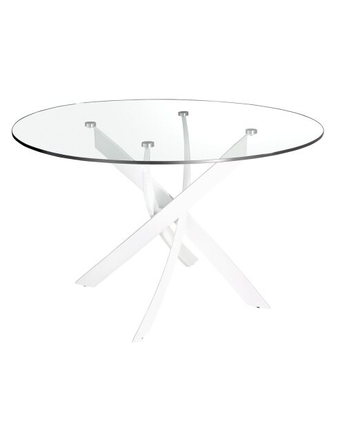 Table de salle à manger avec plateau en verre trempé 6 places transparent/blanc - D.130x75 cm