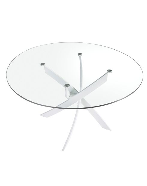 Table de salle à manger avec plateau en verre trempé 6 places transparent/blanc - D.130x75 cm