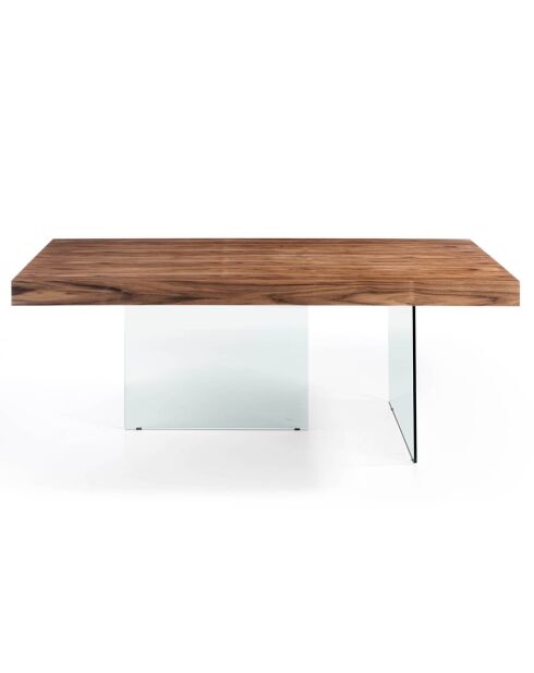 Table de salle à manger avec pieds en verre trempé noyer/transparent - 200x100x75 cm