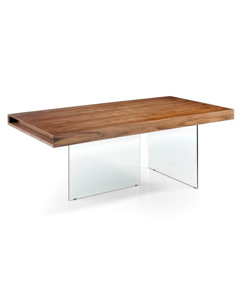 Table de salle à manger avec pieds en verre trempé noyer/transparent - 200x100x75 cm