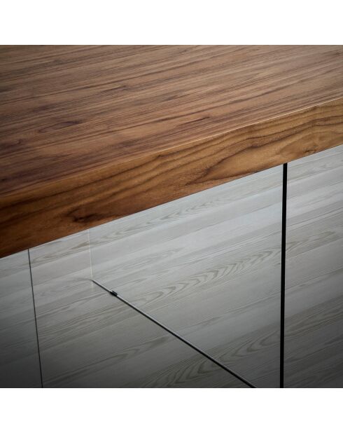 Table de salle à manger avec pieds en verre trempé noyer/transparent - 200x100x75 cm