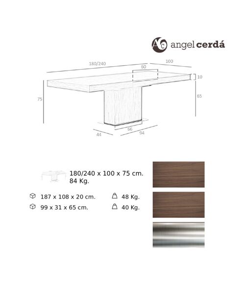 Table à manger extensible noyer - 180x100x75 cm