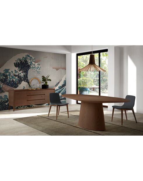 Ovale eettafel met walnootfineer - 220x110x76 cm