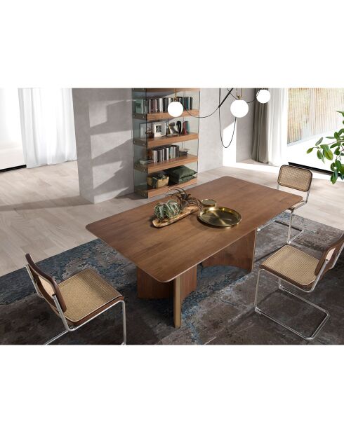 Table de salle à manger rectangulaire noyer/doré - 200x100x76 cm