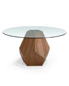 Table de salle à manger ronde en verre trempé verre transparent/noyer - 150x150x74 cm