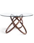 Table de salle à manger ronde avec plateau en verre trempé noyer/transparent - 140x140x75 cm