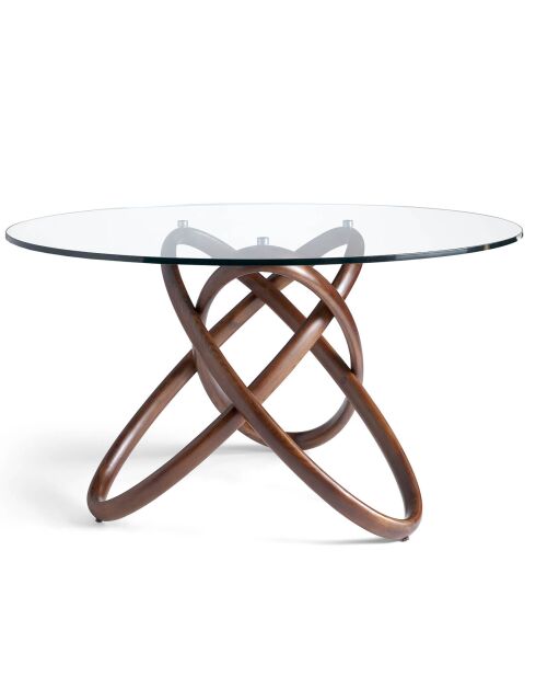Table de salle à manger ronde avec plateau en verre trempé noyer/transparent - 140x140x75 cm