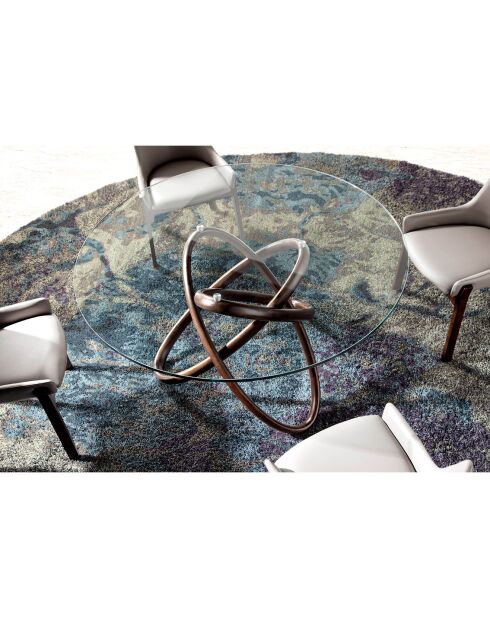 Table de salle à manger ronde avec plateau en verre trempé noyer/transparent - 140x140x75 cm