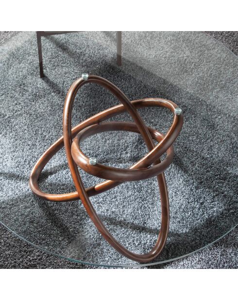 Table de salle à manger ronde avec plateau en verre trempé noyer/transparent - 140x140x75 cm