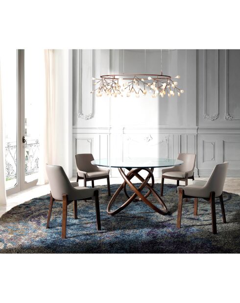 Table de salle à manger ronde avec plateau en verre trempé noyer/transparent - 140x140x75 cm