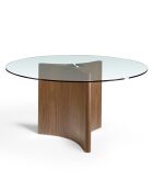 Table de salle à manger ronde en verre trempé verre transparent/noyer - 150x150x75 cm