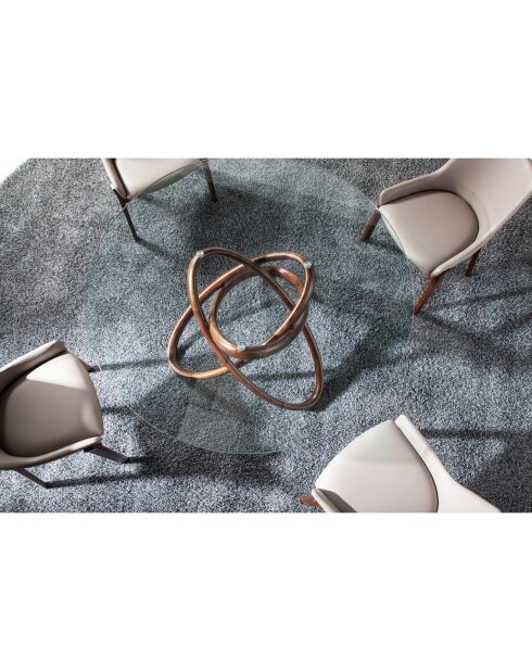 Table de salle à manger ronde avec plateau en verre trempé noyer/transparent - 140x140x75 cm