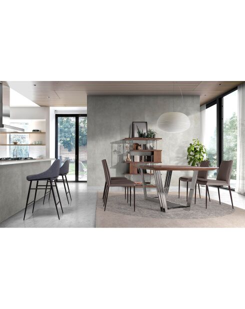 Mesa de comedor Tonneau en nogal/acero cromado - 220x110x77 cm