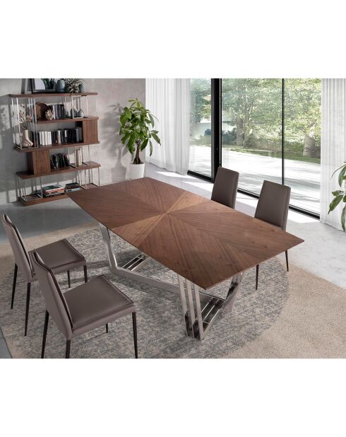 Table de salle à manger tonneau noyer/acier chromé - 220x110x77 cm