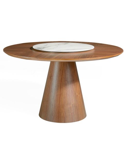 Table de salle à manger ronde avec centre rotatif noyer/blanc/gris - 135x135x75 cm