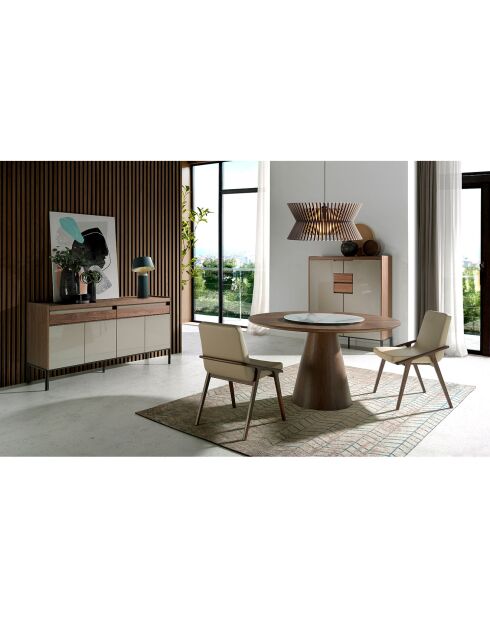 Table de salle à manger ronde avec centre rotatif noyer/blanc/gris - 135x135x75 cm