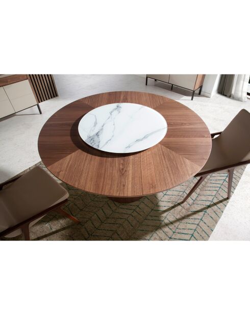 Runder Esstisch mit drehbarer Mitte Nussbaum/Weiß/Grau - 135x135x75 cm