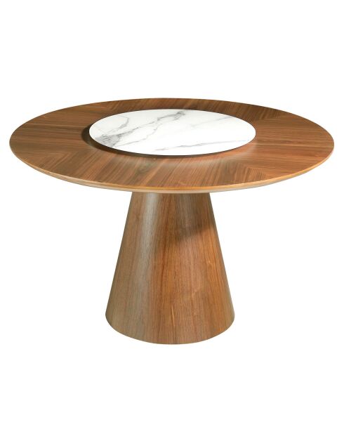 Table de salle à manger ronde avec centre rotatif noyer/blanc/gris - 135x135x75 cm