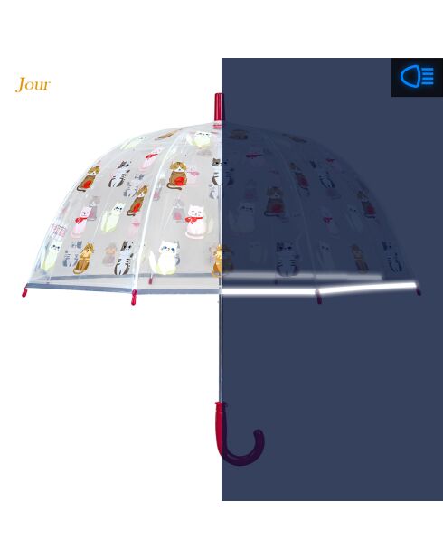 Paraguas transparente con forma de campana para niños - Sistema de apertura automática - Gatos - Borde transparente reflectante para la noche