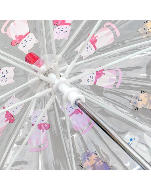 Paraguas transparente con forma de campana para niños - Sistema de apertura automática - Gatos - Borde transparente reflectante para la noche