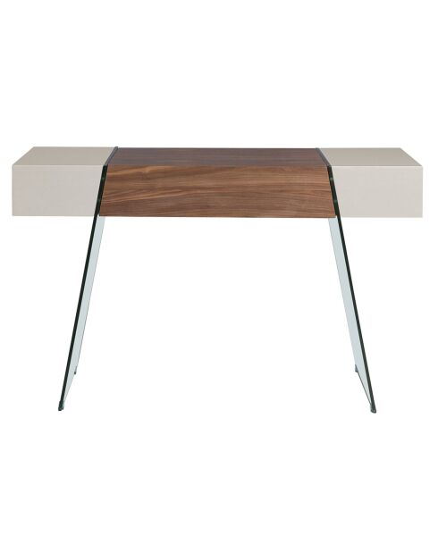 Console laqué avec pieds en verre trempé noyer/gris/transparent - 120x40x73 cm