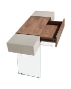 Console laqué avec pieds en verre trempé noyer/gris/transparent - 120x40x73 cm