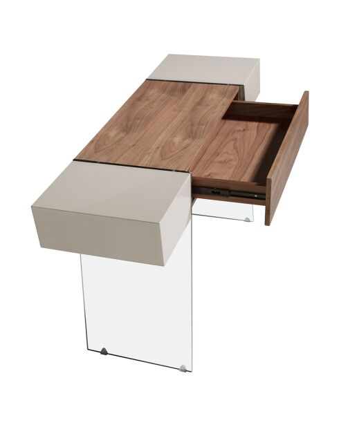 Console laqué avec pieds en verre trempé noyer/gris/transparent - 120x40x73 cm