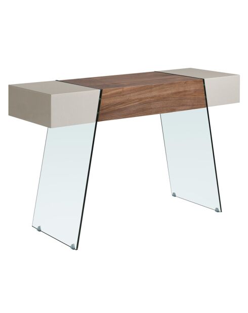 Console laqué avec pieds en verre trempé noyer/gris/transparent - 120x40x73 cm