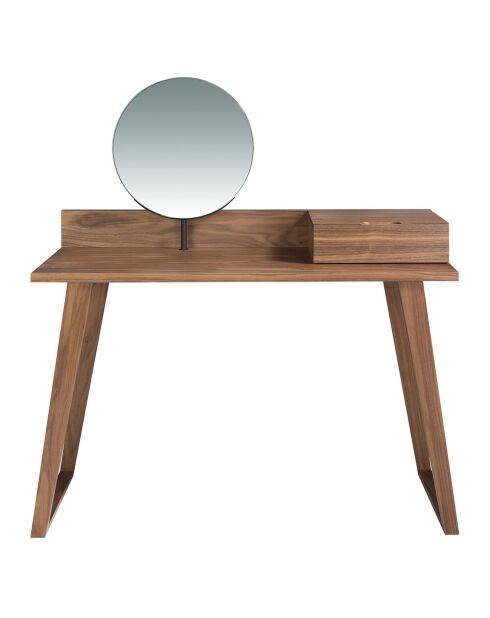 Coiffeuse avec tiroir et miroir pivotant noyer - 120x45x126 cm