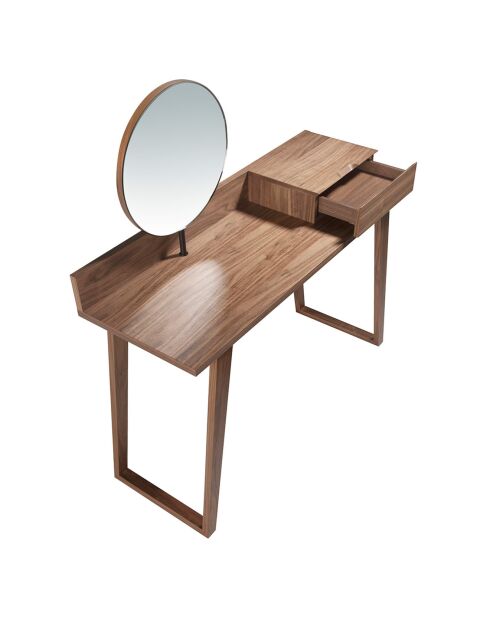 Coiffeuse avec tiroir et miroir pivotant noyer - 120x45x126 cm