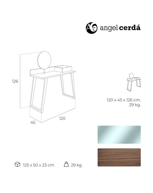 Toeletta in noce con cassetto e specchio girevole - 120x45x126 cm
