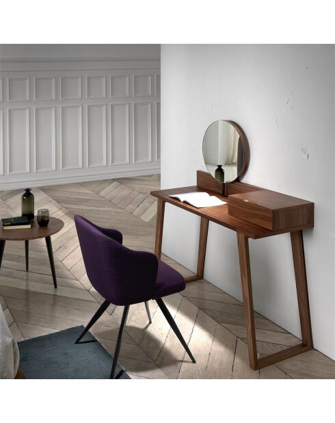 Coiffeuse avec tiroir et miroir pivotant noyer - 120x45x126 cm