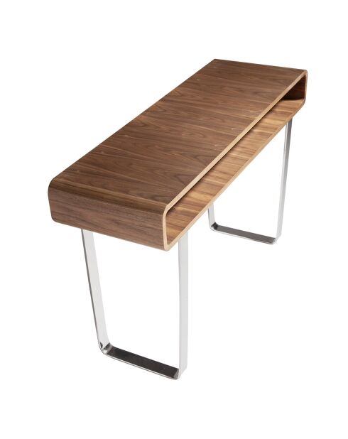 Console en bois plaqué sur pieds en acier inoxydable noyer/argenté - 120x39x75 cm