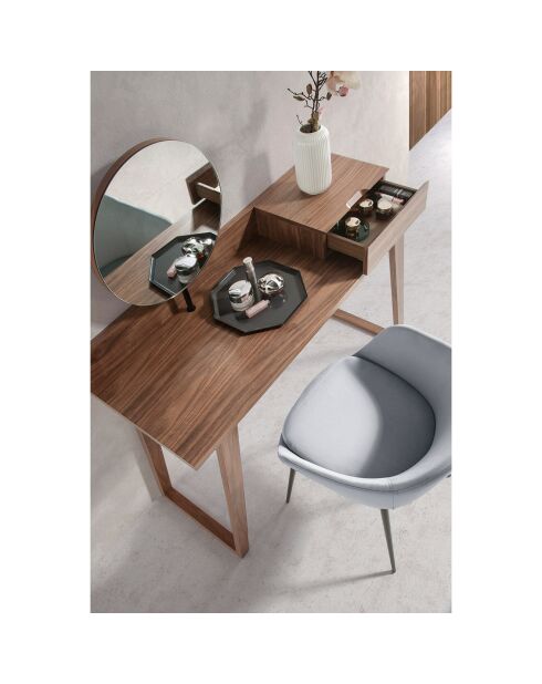 Coiffeuse avec tiroir et miroir pivotant noyer - 120x45x126 cm