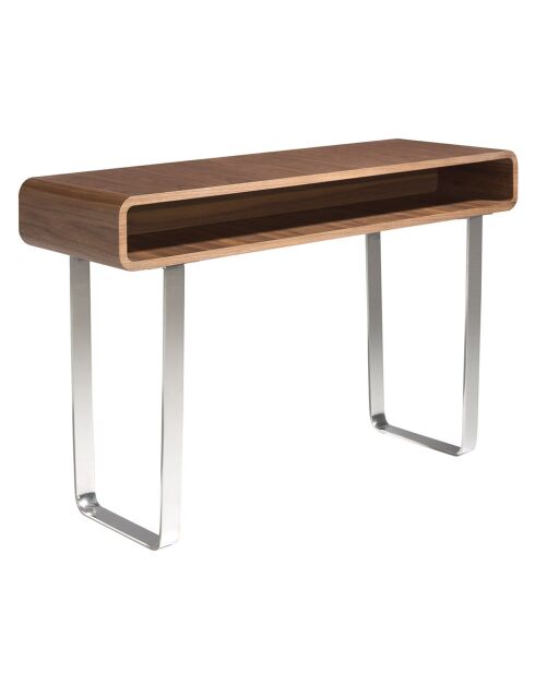 Console en bois plaqué sur pieds en acier inoxydable noyer/argenté - 120x39x75 cm
