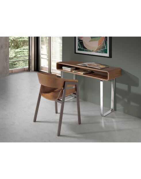 Console en bois plaqué sur pieds en acier inoxydable noyer/argenté - 120x39x75 cm