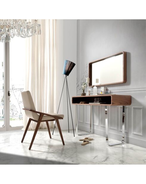 Console en bois plaqué sur pieds en acier inoxydable noyer/argenté - 120x39x75 cm