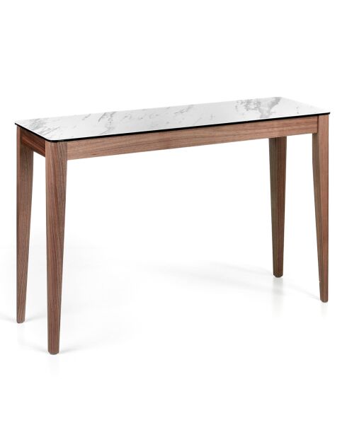 Console avec plateau en porcelaine noyer/blanc/gris - 120x39x75 cm