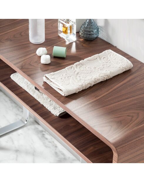 Console en bois plaqué sur pieds en acier inoxydable noyer/argenté - 120x39x75 cm