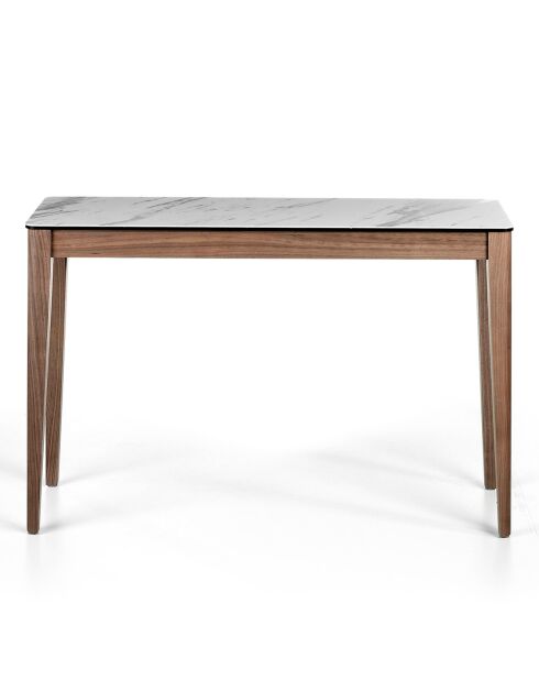 Console avec plateau en porcelaine noyer/blanc/gris - 120x39x75 cm