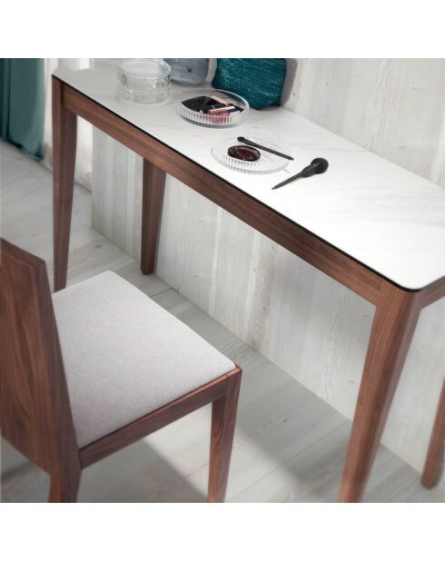 Console avec plateau en porcelaine noyer/blanc/gris - 120x39x75 cm