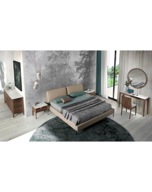 Console avec plateau en porcelaine noyer/blanc/gris - 120x39x75 cm