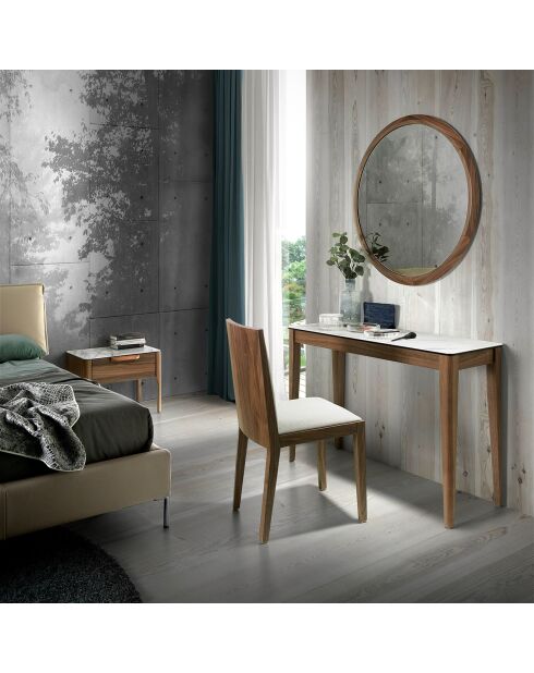 Console avec plateau en porcelaine noyer/blanc/gris - 120x39x75 cm