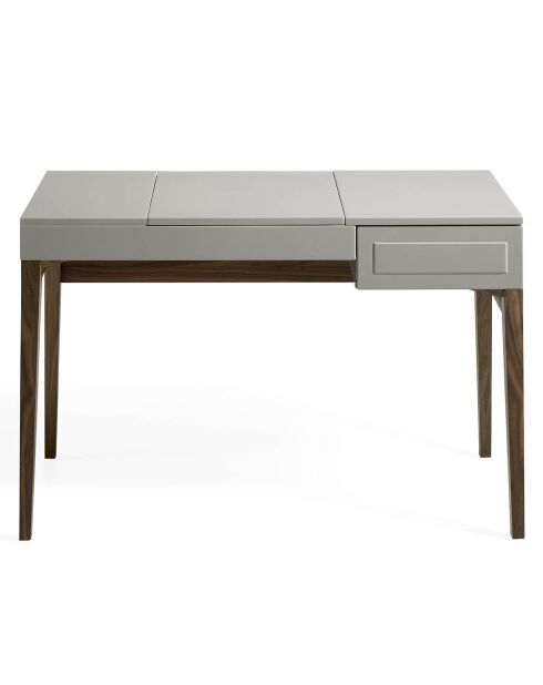 Coiffeuse laqué avec boite à bijoux et miroir noyer/gris perle - 120x50x76 cm