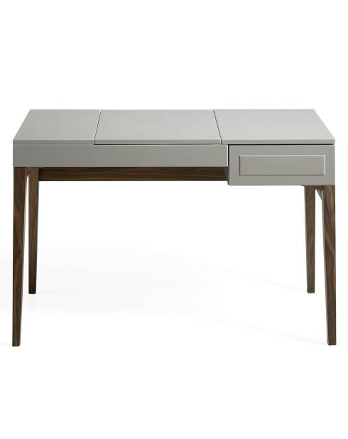 Coiffeuse laqué avec boite à bijoux et miroir noyer/gris perle - 120x50x76 cm