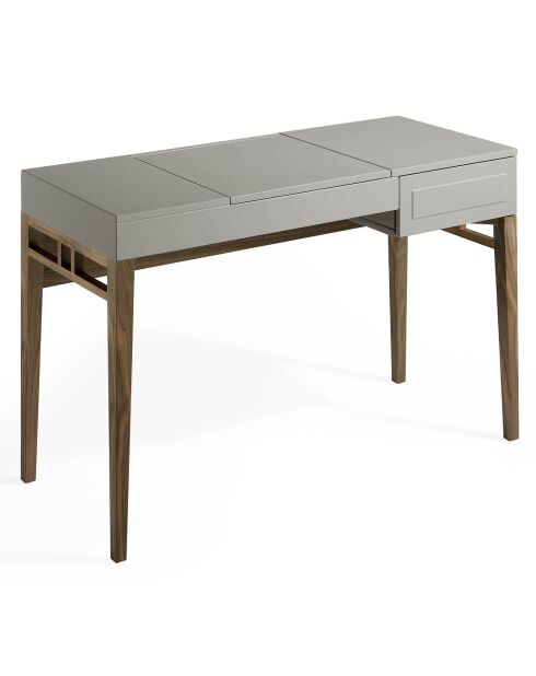 Coiffeuse laqué avec boite à bijoux et miroir noyer/gris perle - 120x50x76 cm