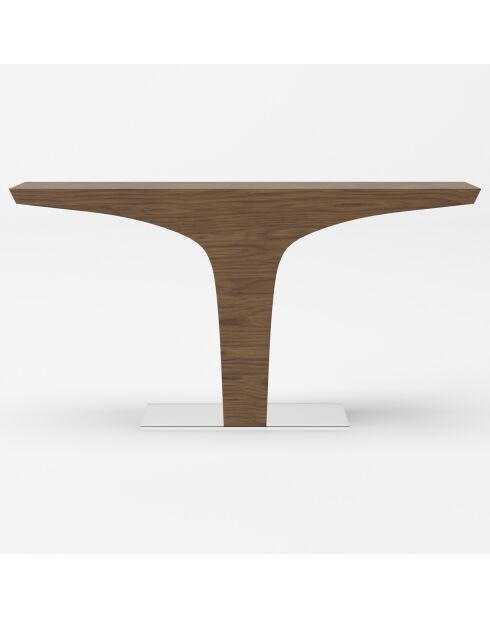 Console en bois plaqué et base acier noyer/argenté - 150x35x80 cm