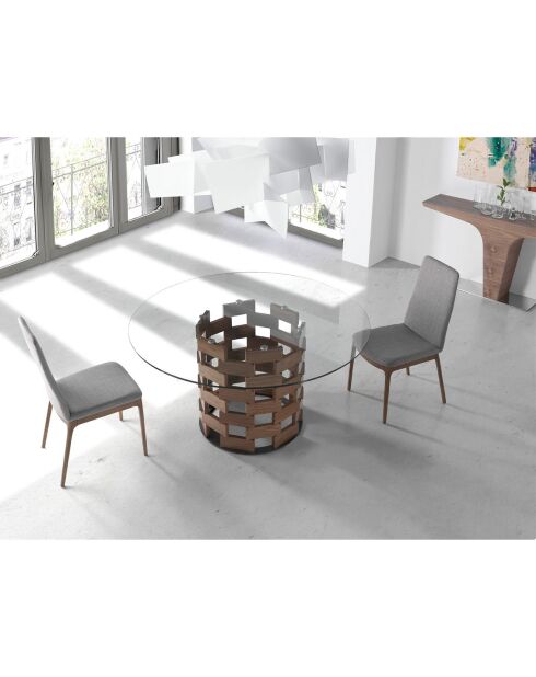 Console en bois plaqué et base acier noyer/argenté - 150x35x80 cm