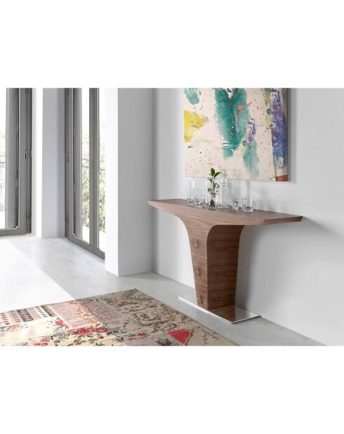 Console en bois plaqué et base acier noyer/argenté - 150x35x80 cm