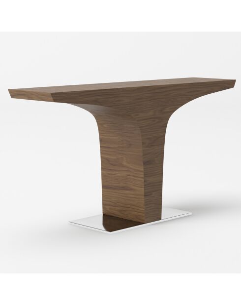 Console en bois plaqué et base acier noyer/argenté - 150x35x80 cm